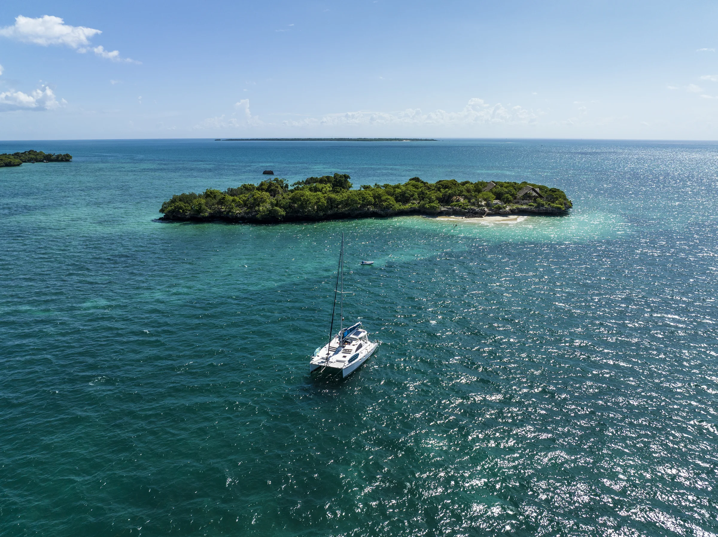 Catamaran over a turquoise sandbank in Zanzibar